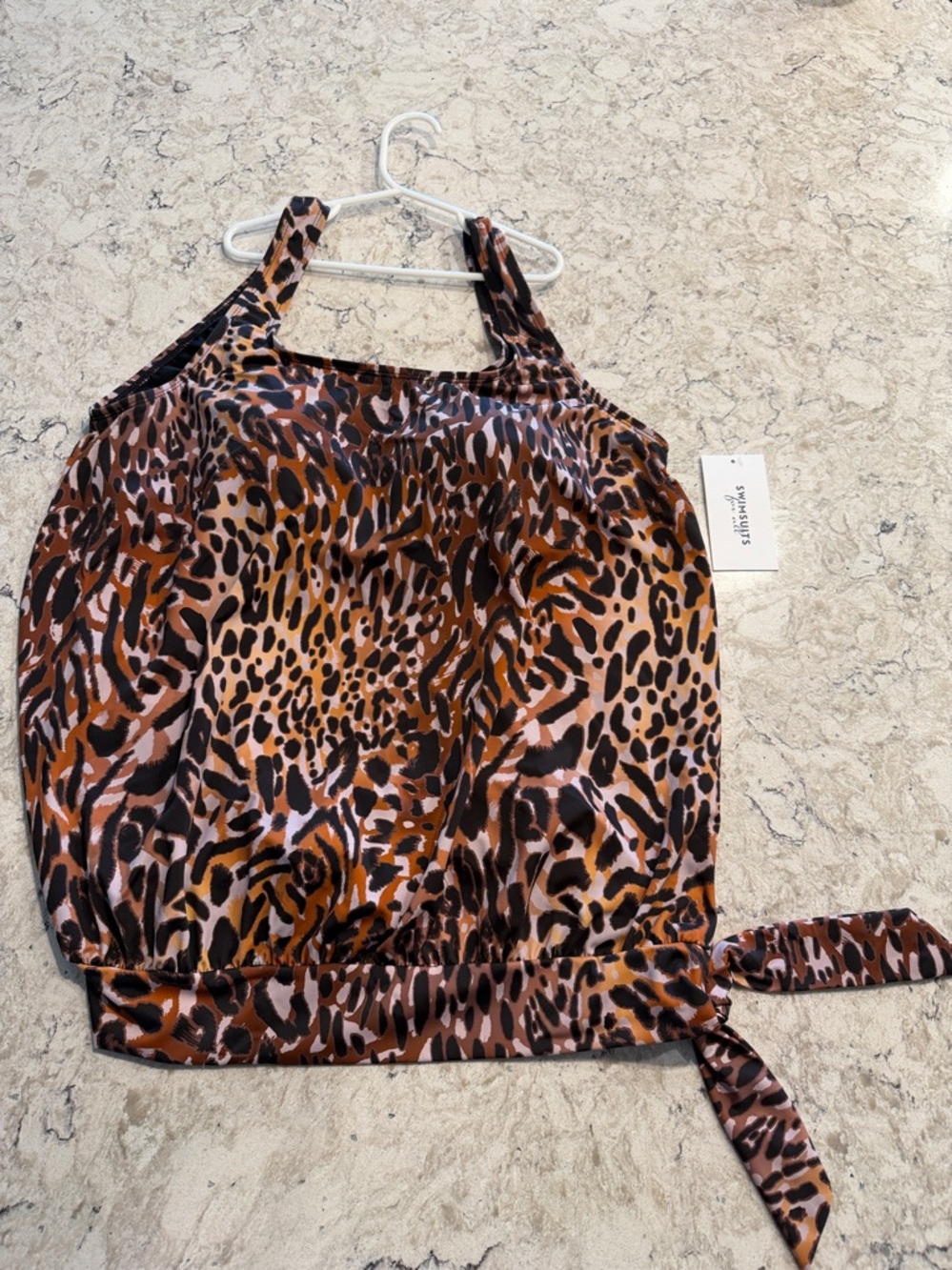 NWT Swimsuits For All Leopard Print Blouson top in Brown, Black and Tan size 18